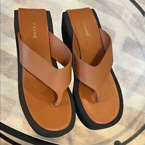 Frame Denim Le Ocean Chunky Platform Wedge Flip Flop Brown Black